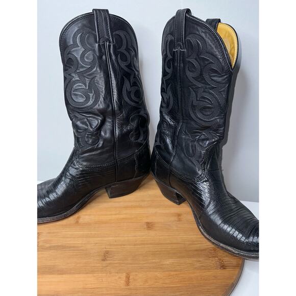 Vintage Nocona Exotic Lizard Black Leather Cowboy Boots Mens Size 8 main image 5